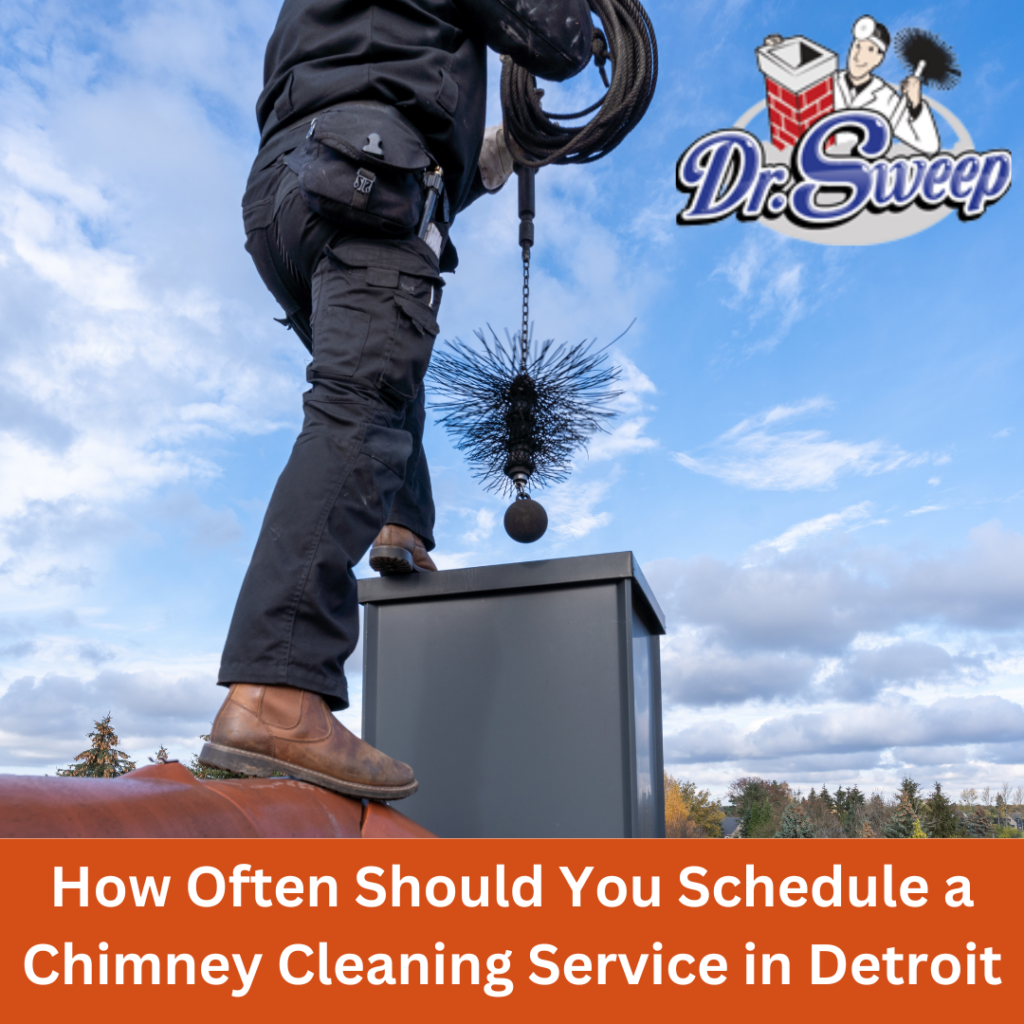Cleaning a chimney during our chimney cleaning service on a Detroit residence